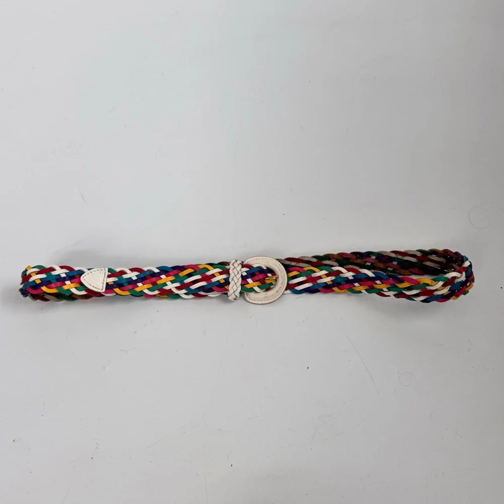Vintage Multi-Color Rainbow Split Genuine Leather Braided Belt Sz XL - Picture 6 of 6